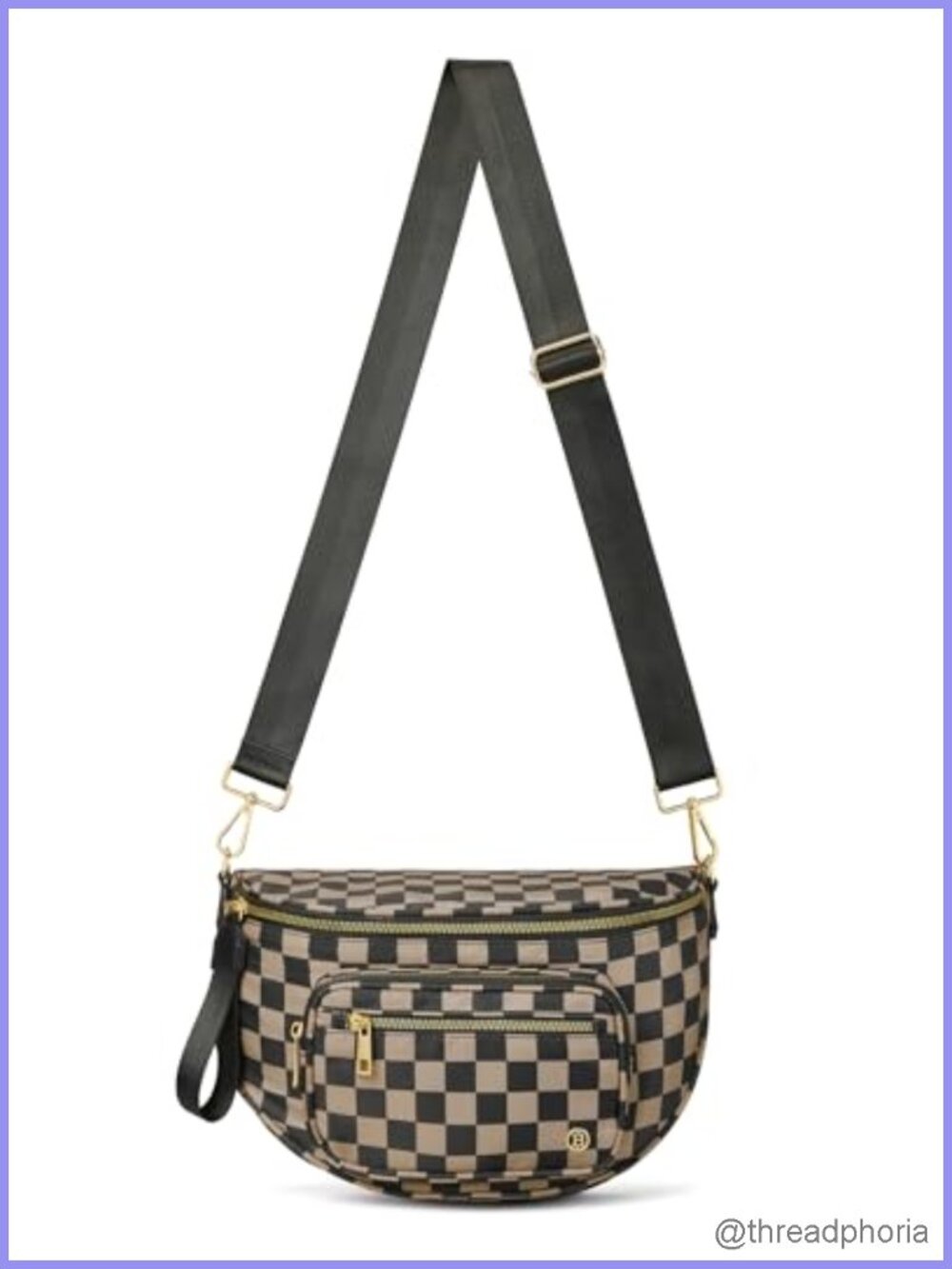 Checkered Vegan Leather Crossbody Bum Bag, RFID Blocking, Diaper Purse for Moms